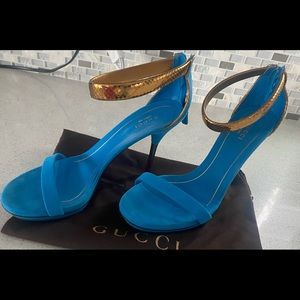 GUCCI Turquoise Suede/Snakeskin Sandals